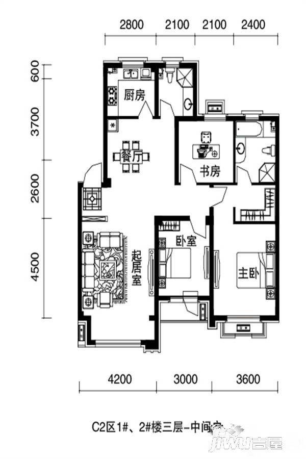 中冶玉峦湾3室2厅2卫120.1㎡户型图