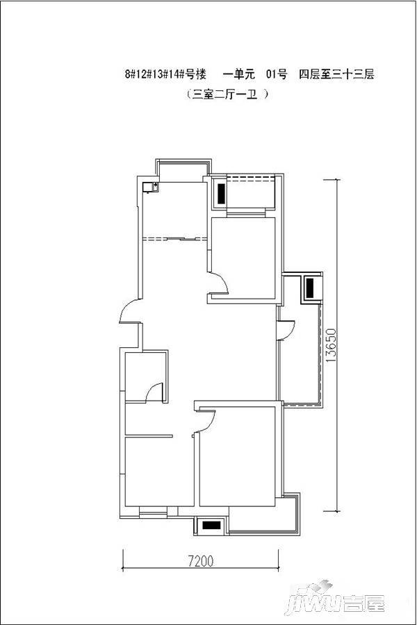 颐和城3室2厅1卫119.1㎡户型图