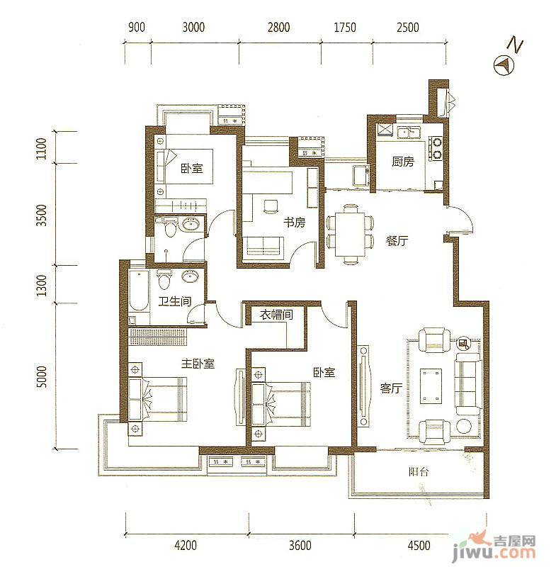颐和城4室2厅2卫143.6㎡户型图