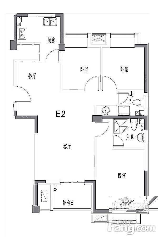 御景湾3室2厅2卫101.3㎡户型图