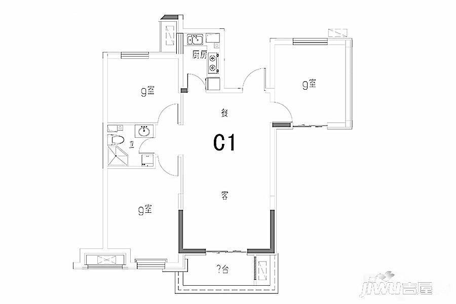 御景湾3室2厅1卫95.5㎡户型图