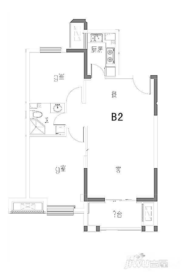 御景湾2室2厅1卫82.8㎡户型图