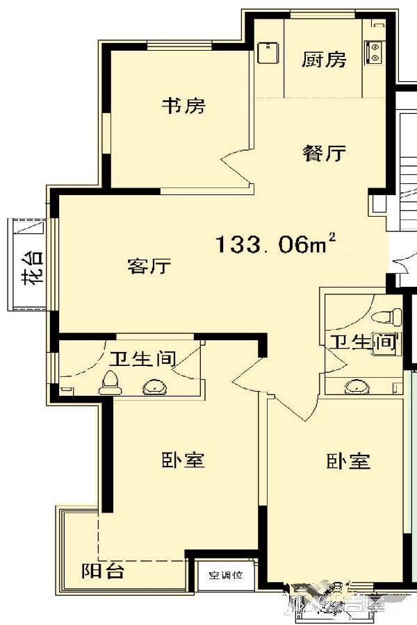 鞍钢田园3室3厅2卫133.1㎡户型图