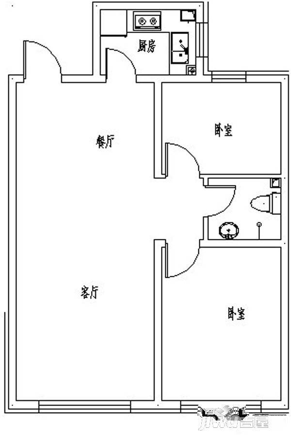 华川爱丁堡2室2厅1卫74.3㎡户型图