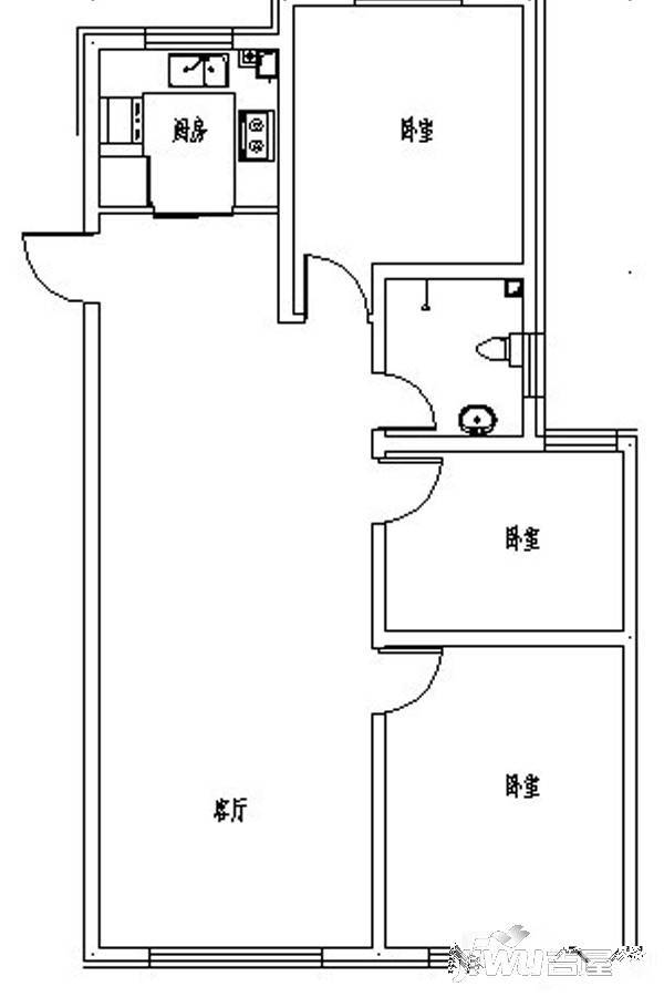 华川爱丁堡3室2厅1卫104.7㎡户型图