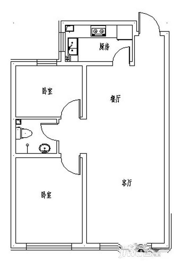 华川爱丁堡2室2厅1卫87.4㎡户型图