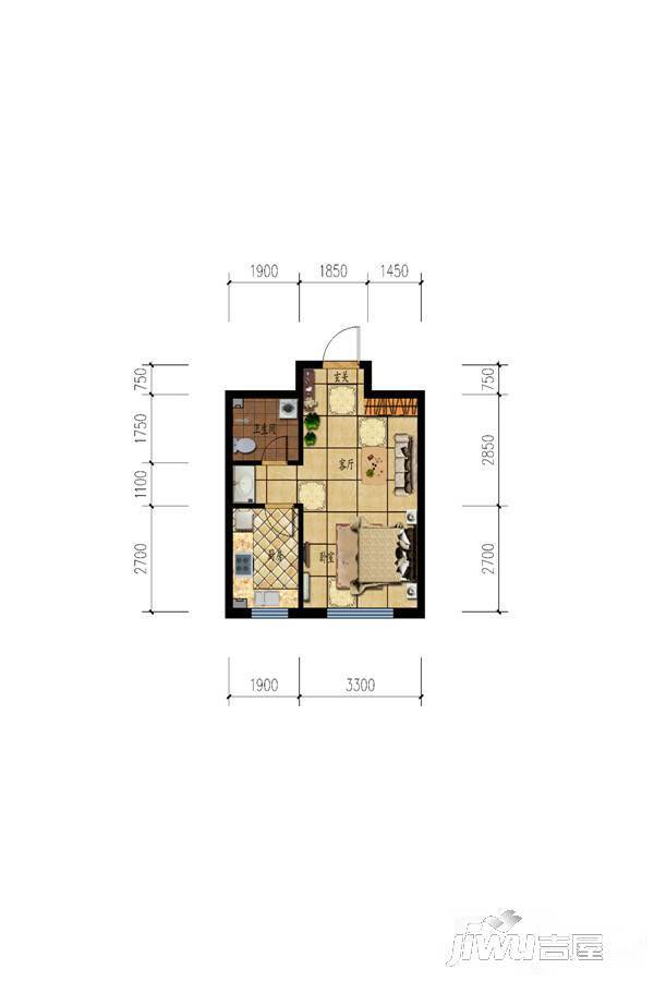 鑫泰蓝湾国际1室1厅1卫38.7㎡户型图