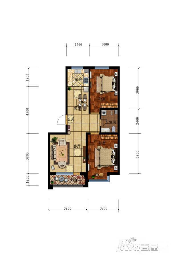 鑫泰蓝湾国际2室2厅1卫83㎡户型图