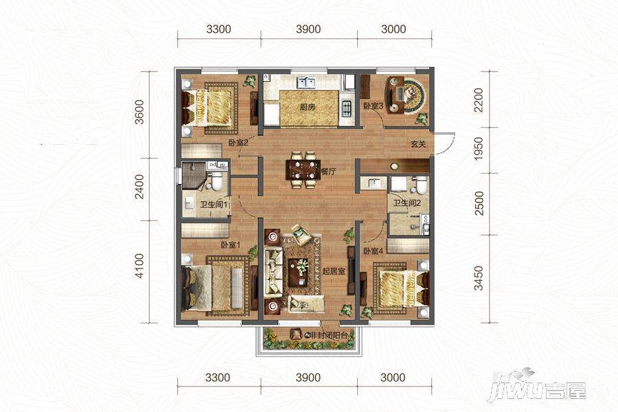 万科金域华府4室2厅2卫135㎡户型图