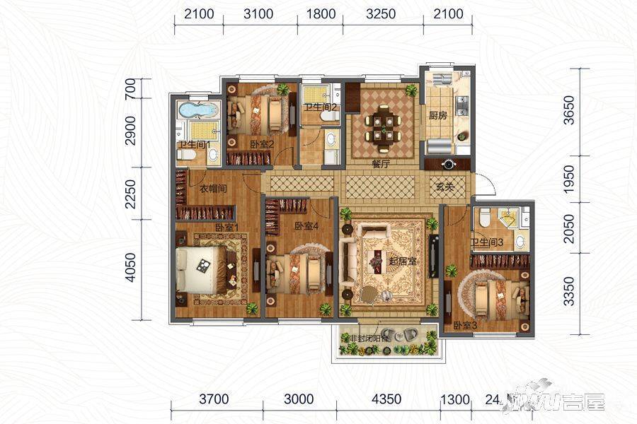 万科金域华府4室2厅3卫160㎡户型图