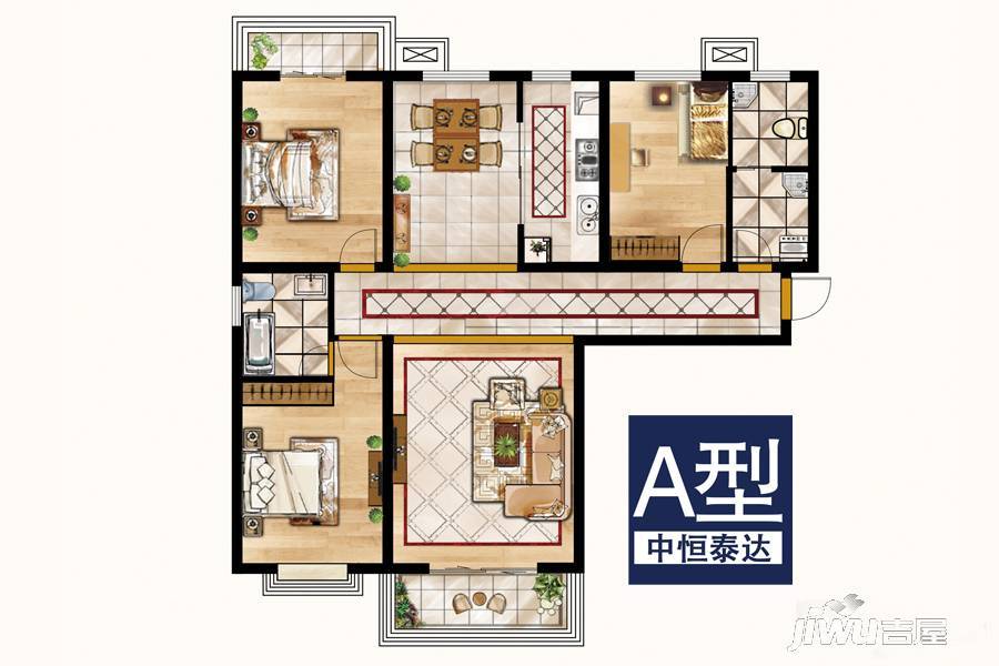 中恒泰达3室2厅2卫户型图