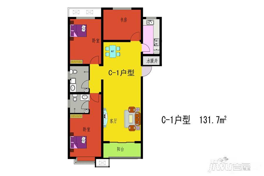 英才公寓3室2厅2卫131.7㎡户型图