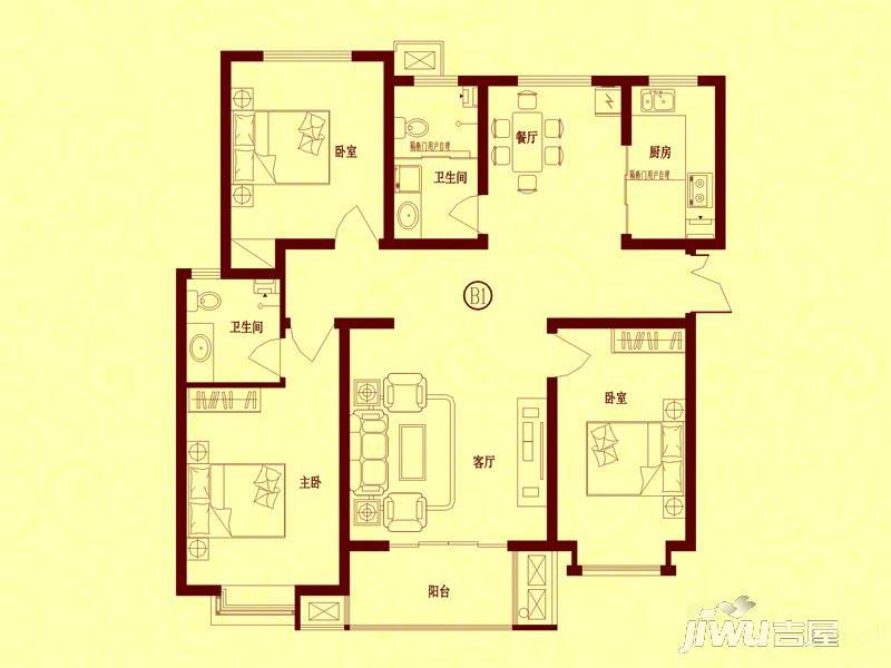 时代公园3室2厅2卫136.2㎡户型图