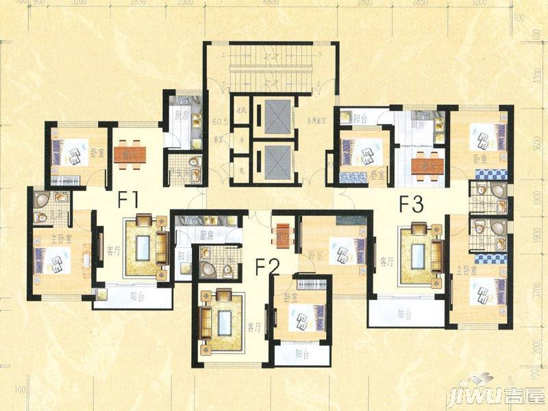 香江东湖印象2室2厅2卫99.5㎡户型图