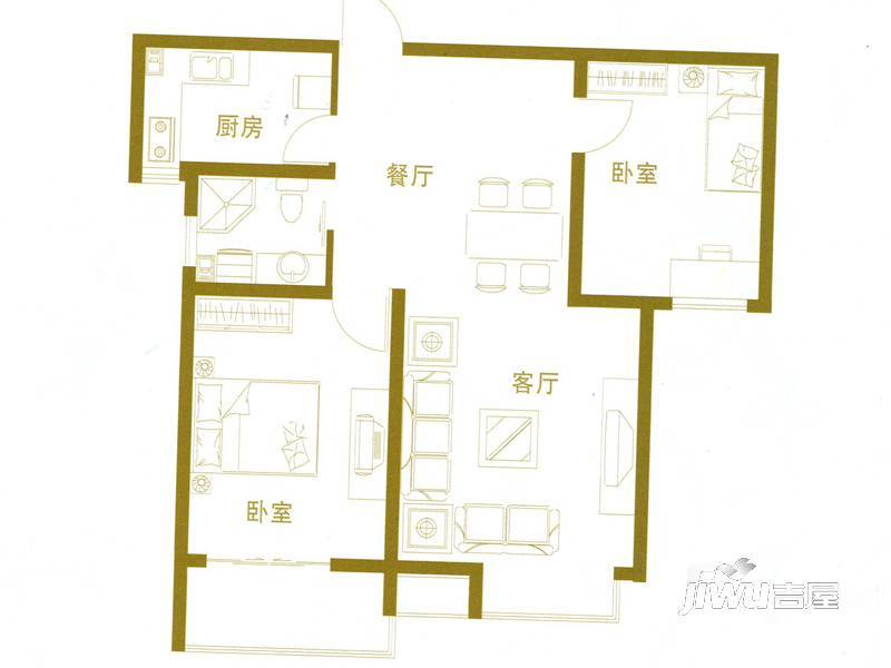 北城枫景2室2厅1卫96㎡户型图