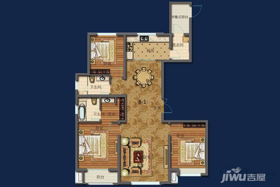 朝阳首府御园3室2厅2卫138.9㎡户型图