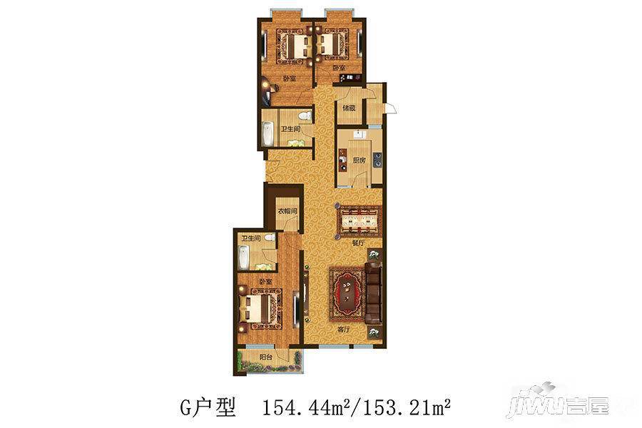 怡宁枫景3室2厅2卫154.4㎡户型图