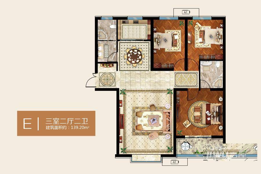 千盛博悦府3室2厅2卫139.2㎡户型图