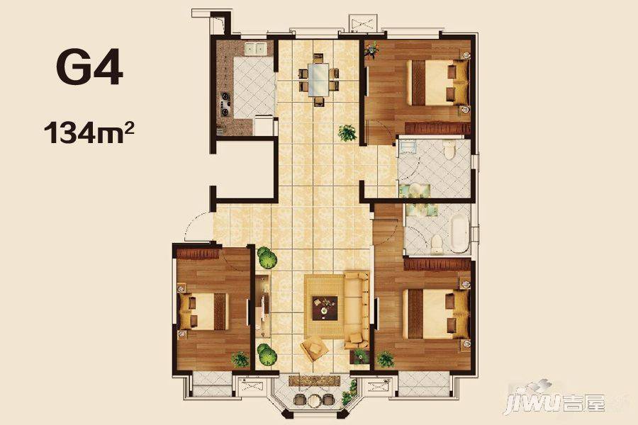 绿荫里3室2厅2卫134㎡户型图