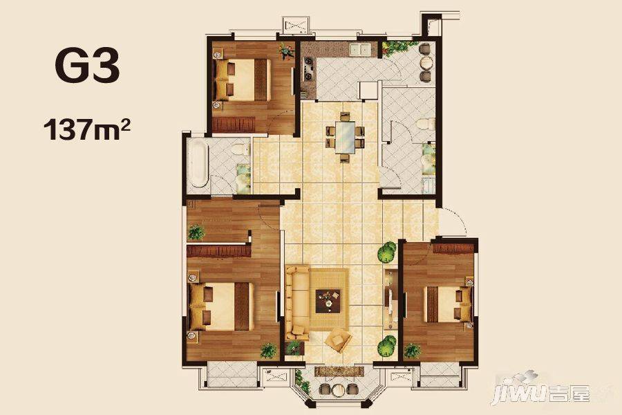 绿荫里3室2厅2卫137㎡户型图