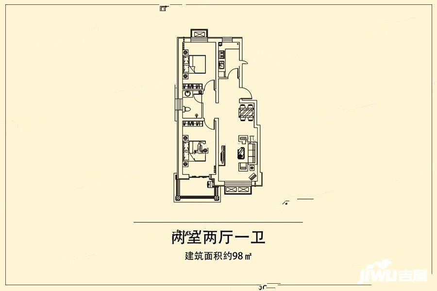 中莱景泰家园2室2厅1卫98㎡户型图
