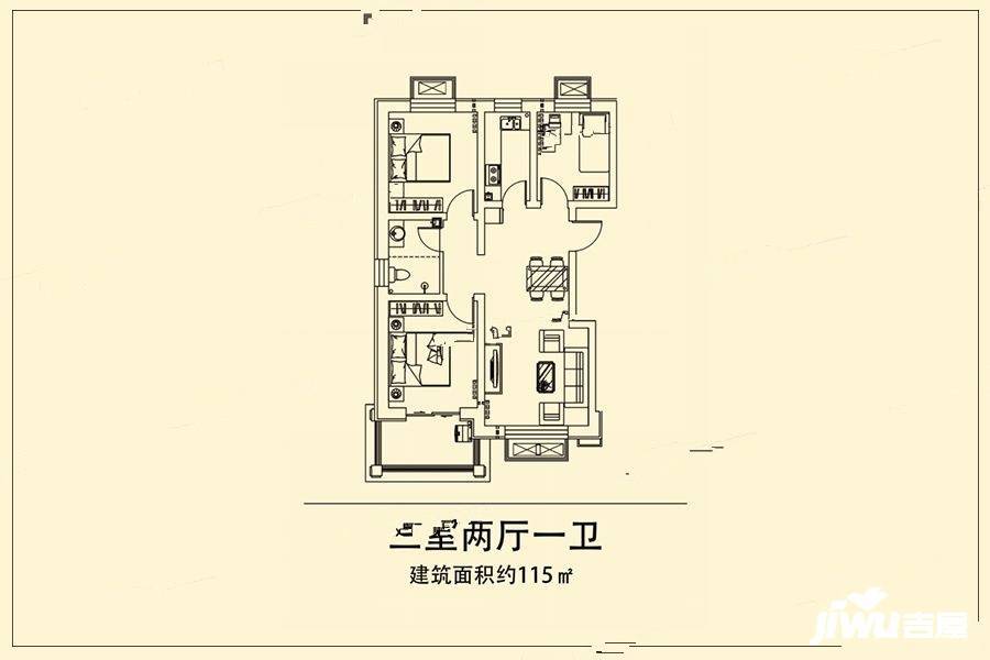 中莱景泰家园3室2厅1卫115㎡户型图