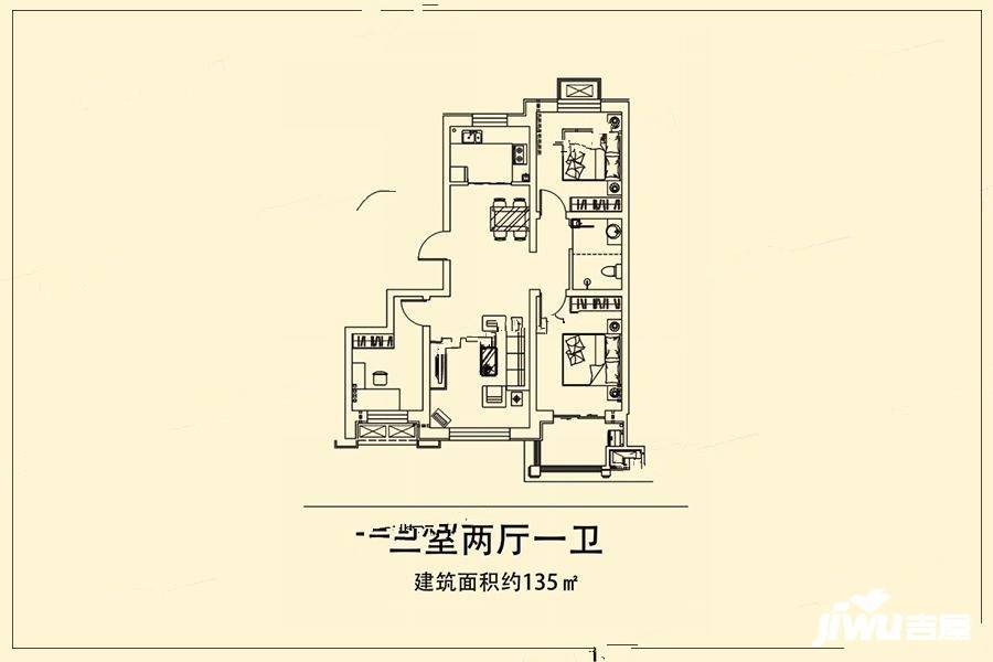 中莱景泰家园3室2厅1卫135㎡户型图