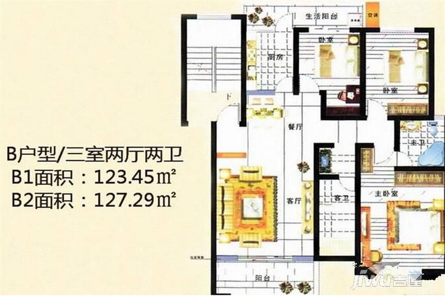 欣富花园3室2厅2卫户型图