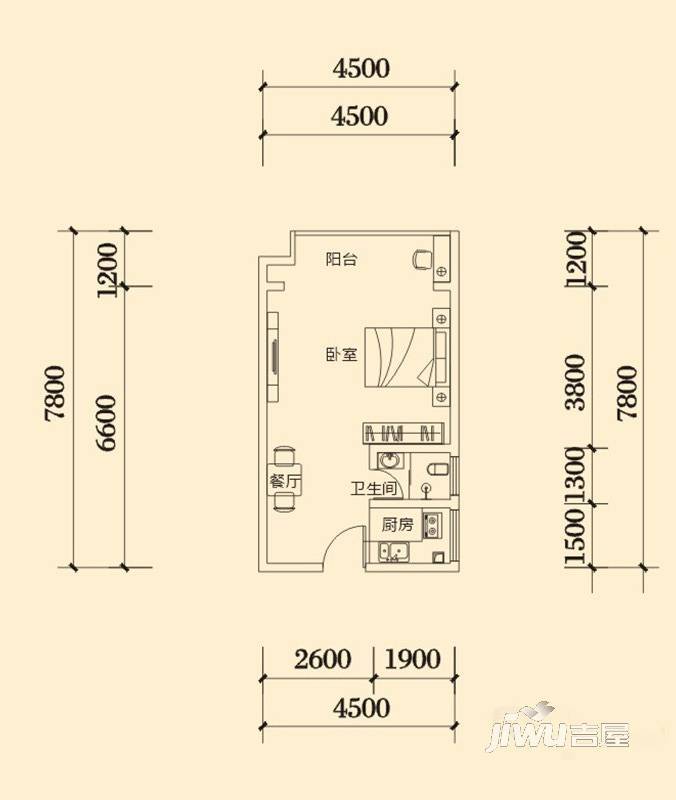 明兴翰苑1室1厅1卫40.4㎡户型图