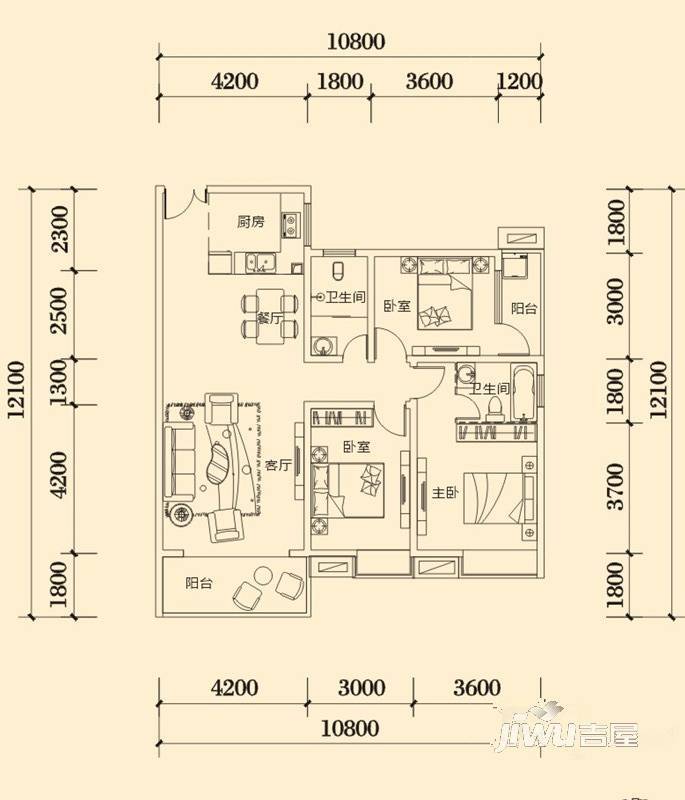 明兴翰苑3室2厅2卫126.9㎡户型图