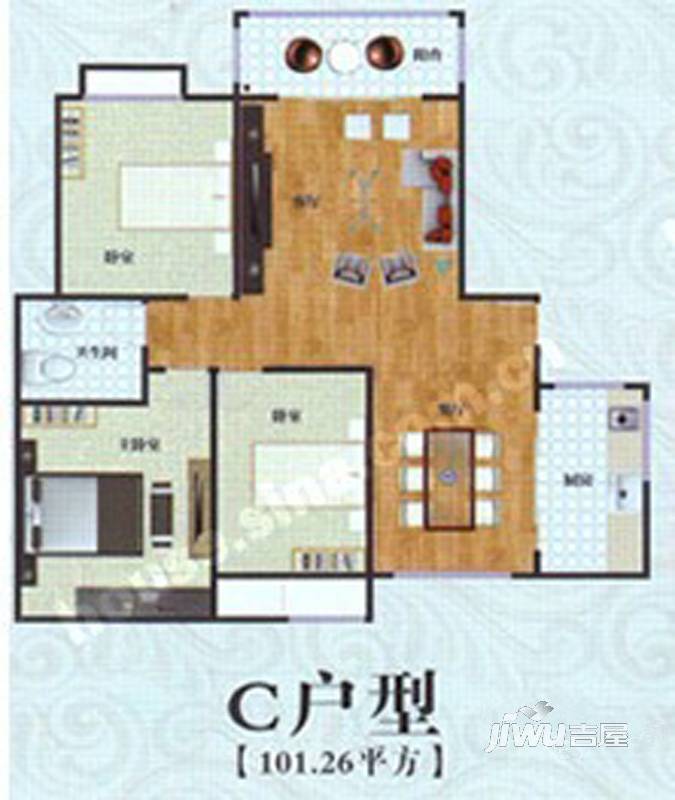 城市新闻地3室2厅2卫101.3㎡户型图