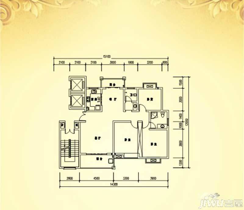 雅香苑3室2厅2卫132.1㎡户型图