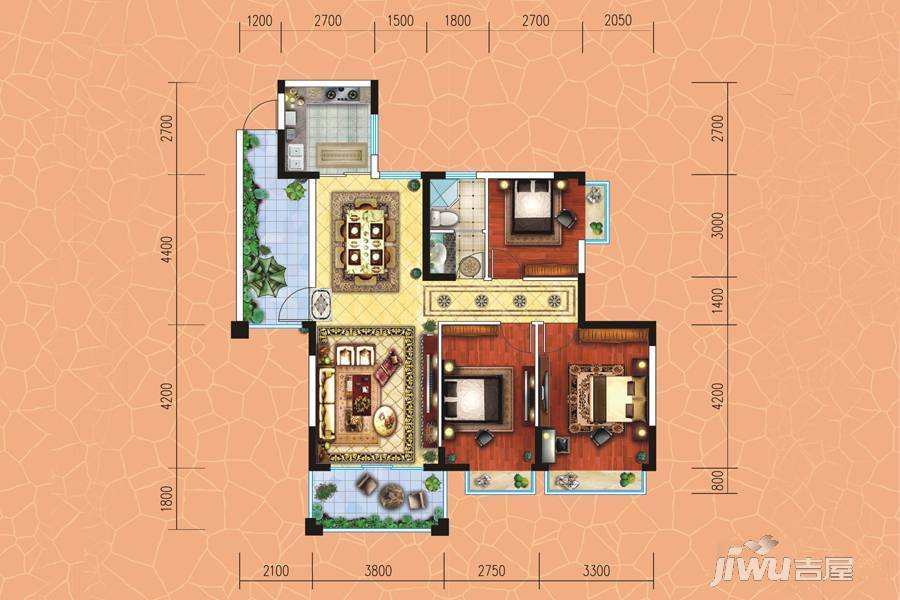 博达新桂城3室2厅1卫110.3㎡户型图