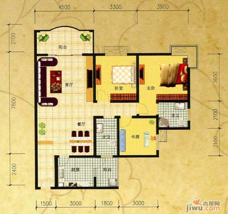 银源春天3室2厅2卫123.5㎡户型图