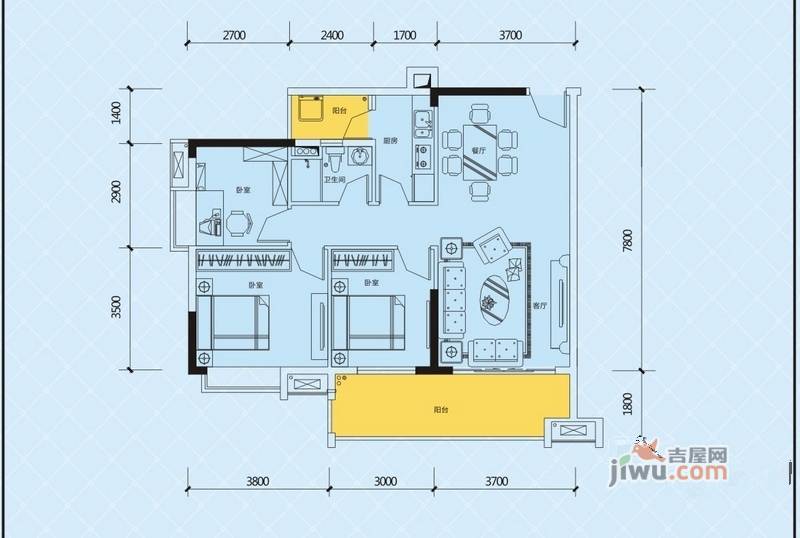 珠江愉景新城3室2厅1卫92.8㎡户型图