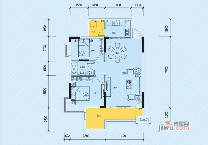 珠江愉景新城2室2厅1卫86.6㎡户型图