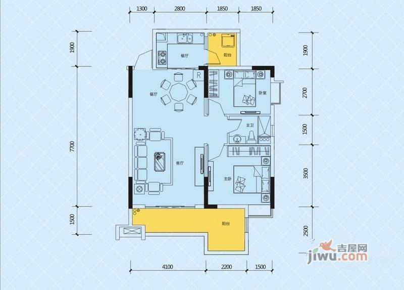 珠江愉景新城2室2厅1卫85㎡户型图