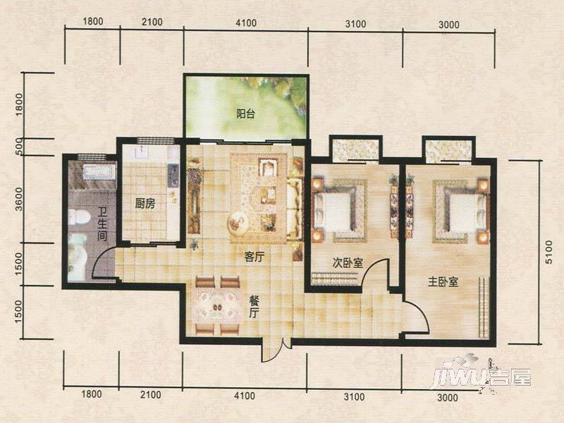 御峰园3室2厅2卫86.6㎡户型图