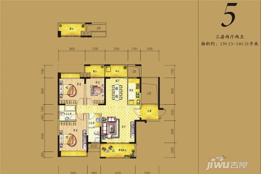 湘江88号3室2厅2卫140㎡户型图