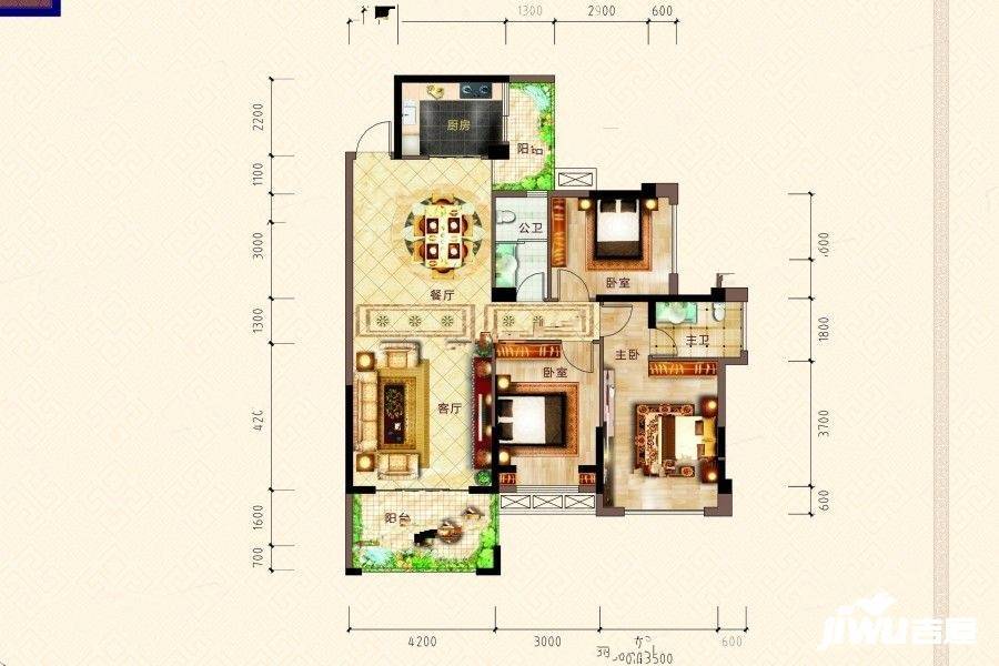 东方一品城3室2厅2卫127.9㎡户型图