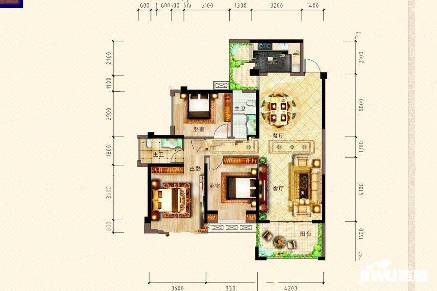 东方一品城3室2厅2卫122.7㎡户型图