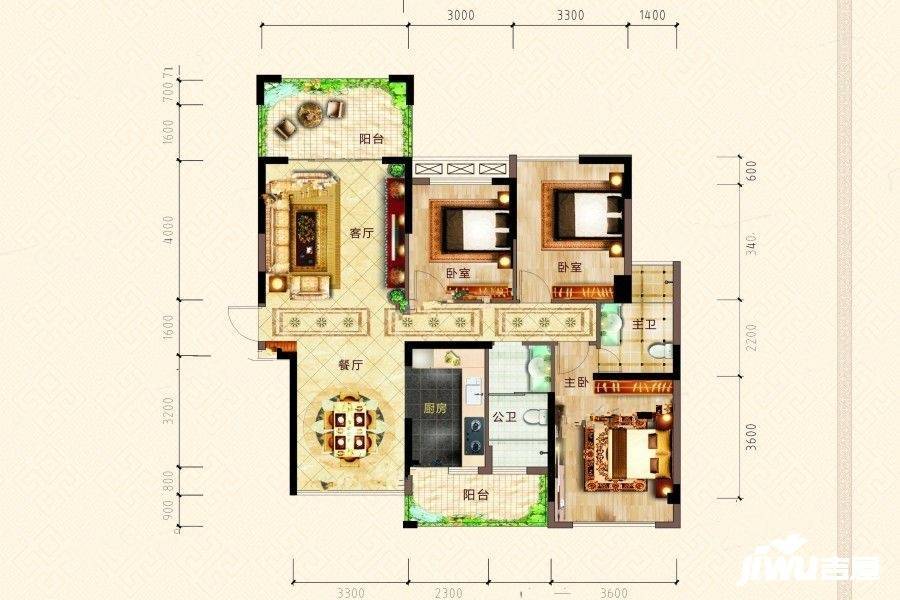 东方一品城3室2厅2卫125.8㎡户型图