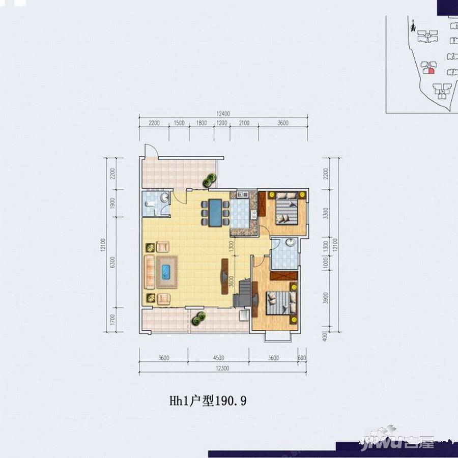 中坡瑞丰园2室2厅1卫100㎡户型图