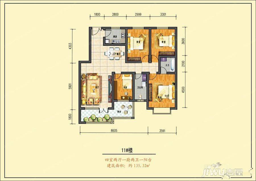 中坡明珠4室2厅2卫户型图