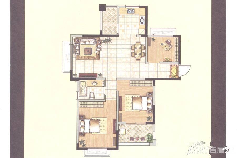 香格里拉花园3室2厅1卫110㎡户型图