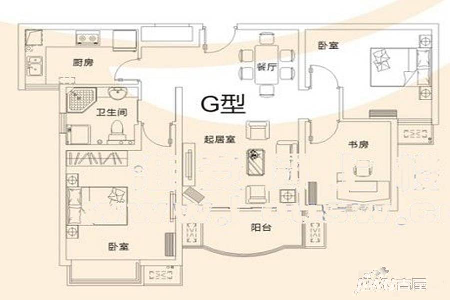 宙辉国际花园4室2厅1卫128㎡户型图