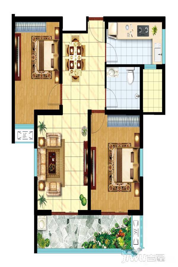 润城一品2室2厅1卫97㎡户型图