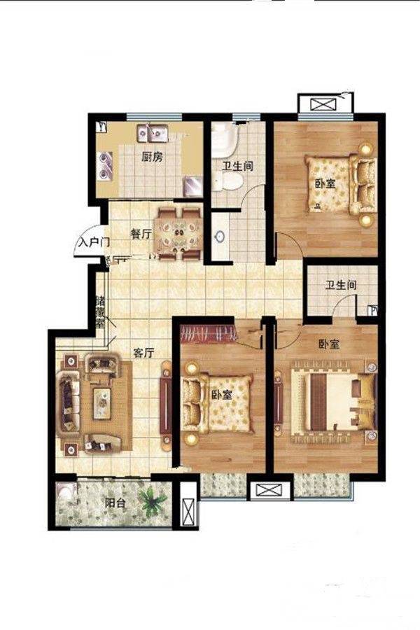 凤凰瑞园3室2厅2卫132㎡户型图