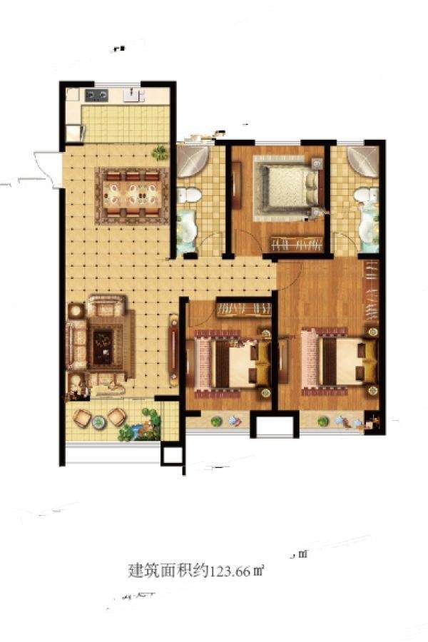 聚峰晴园3室2厅2卫123㎡户型图