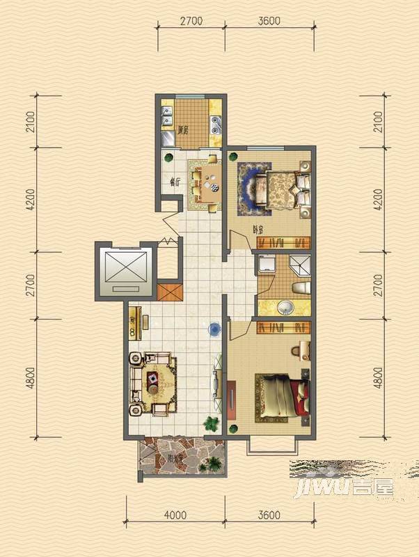 紫御澜庭2室2厅1卫109㎡户型图